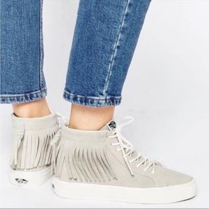 Vans sk8 hi top fringe suede sneaker in grey